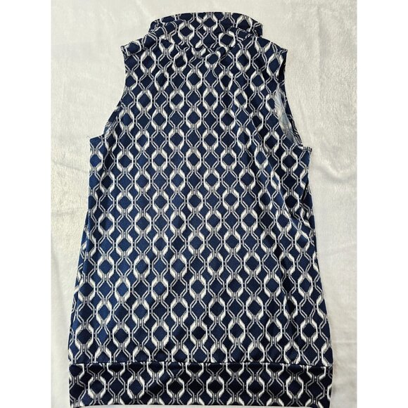 PerSeption Concept Sleeveless Blue/White Print Pullover High Neck Top-SZ SM - Picture 3 of 7